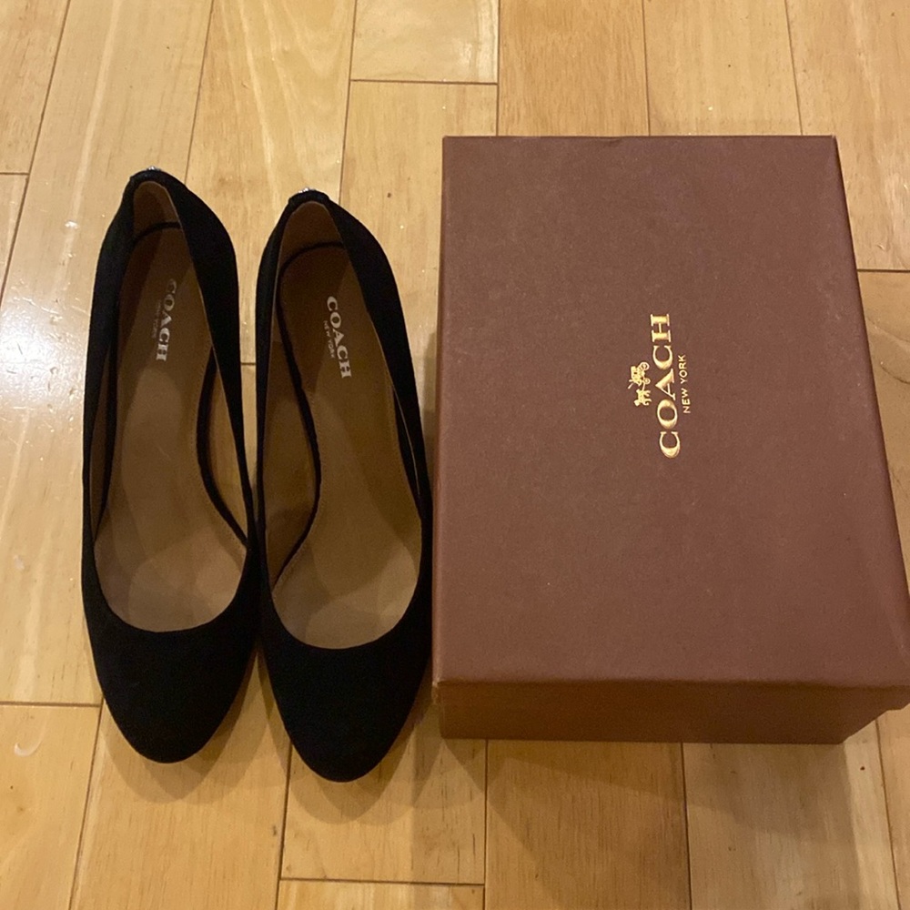 Black suede coach 2 inch stiletto heel